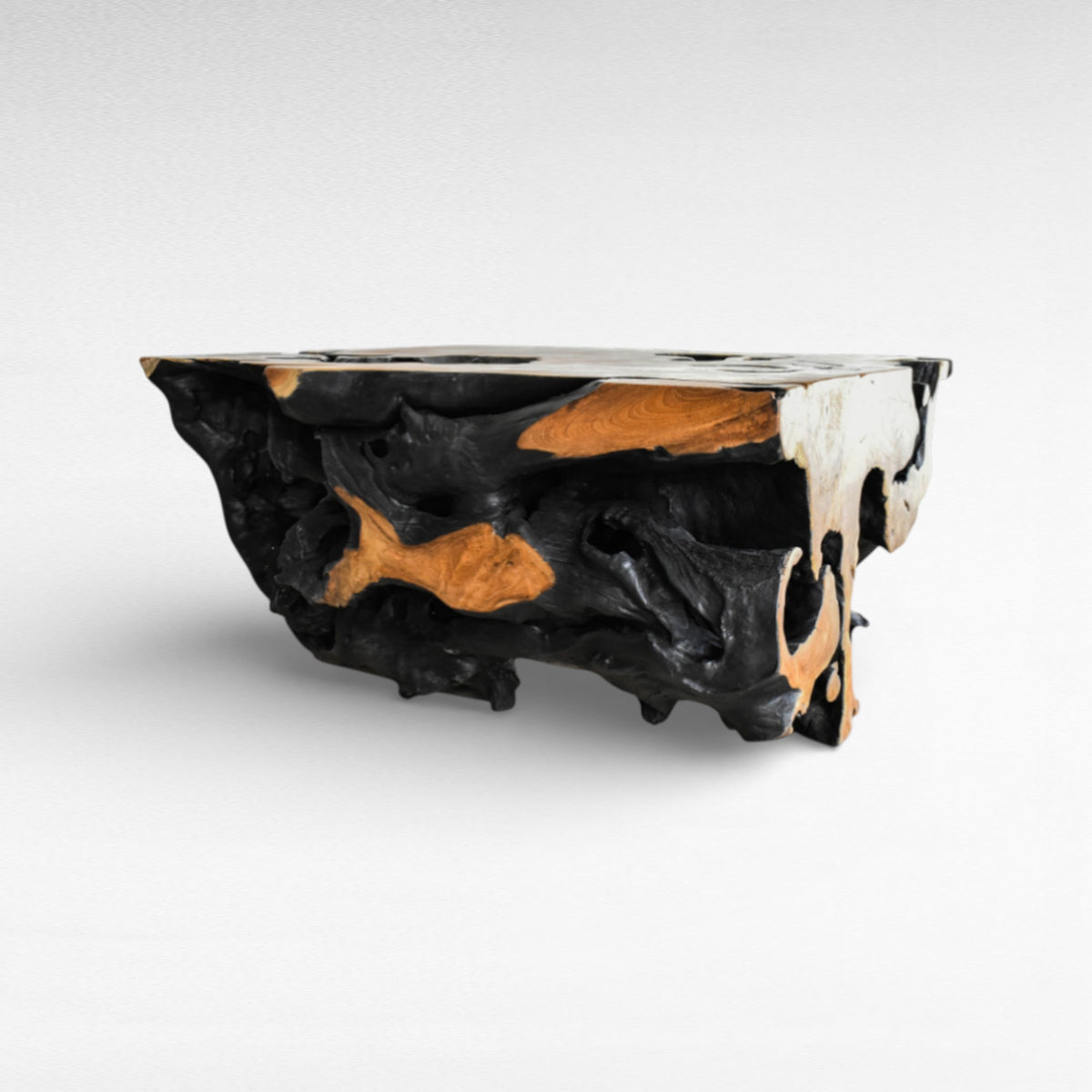 COFFEE TABLE SQUARE TEAK WOOD NATURAL & BURNED BLACK W100 |D100 |H45 cm