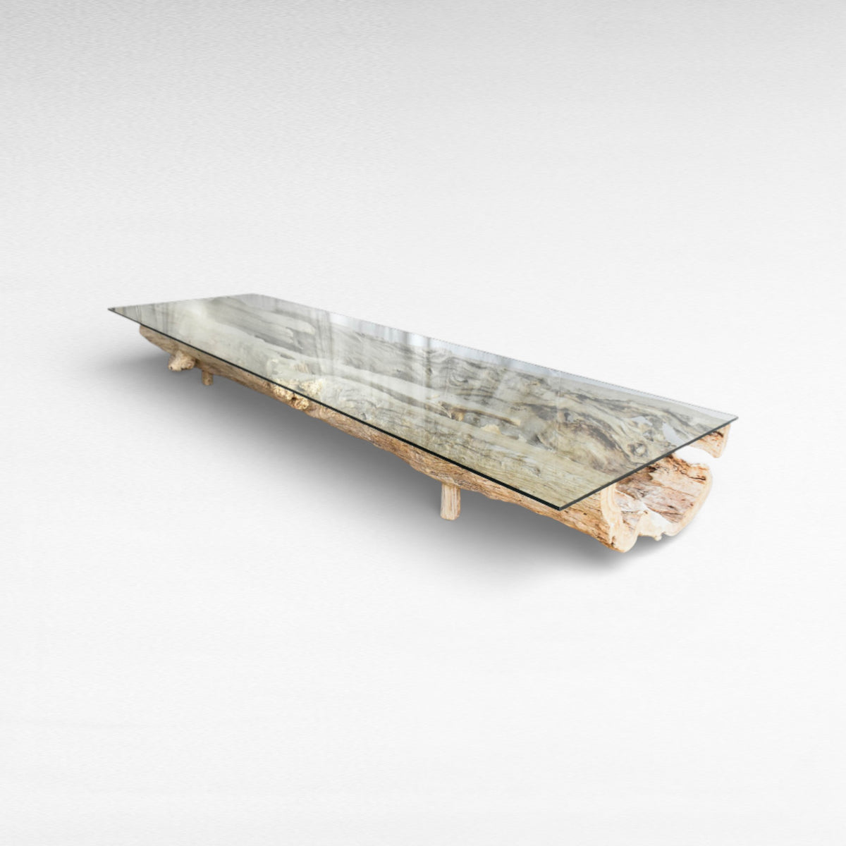 COFFEE TABLE TEAK WOOD WITH GLASS W365 |D105 |H45 cm