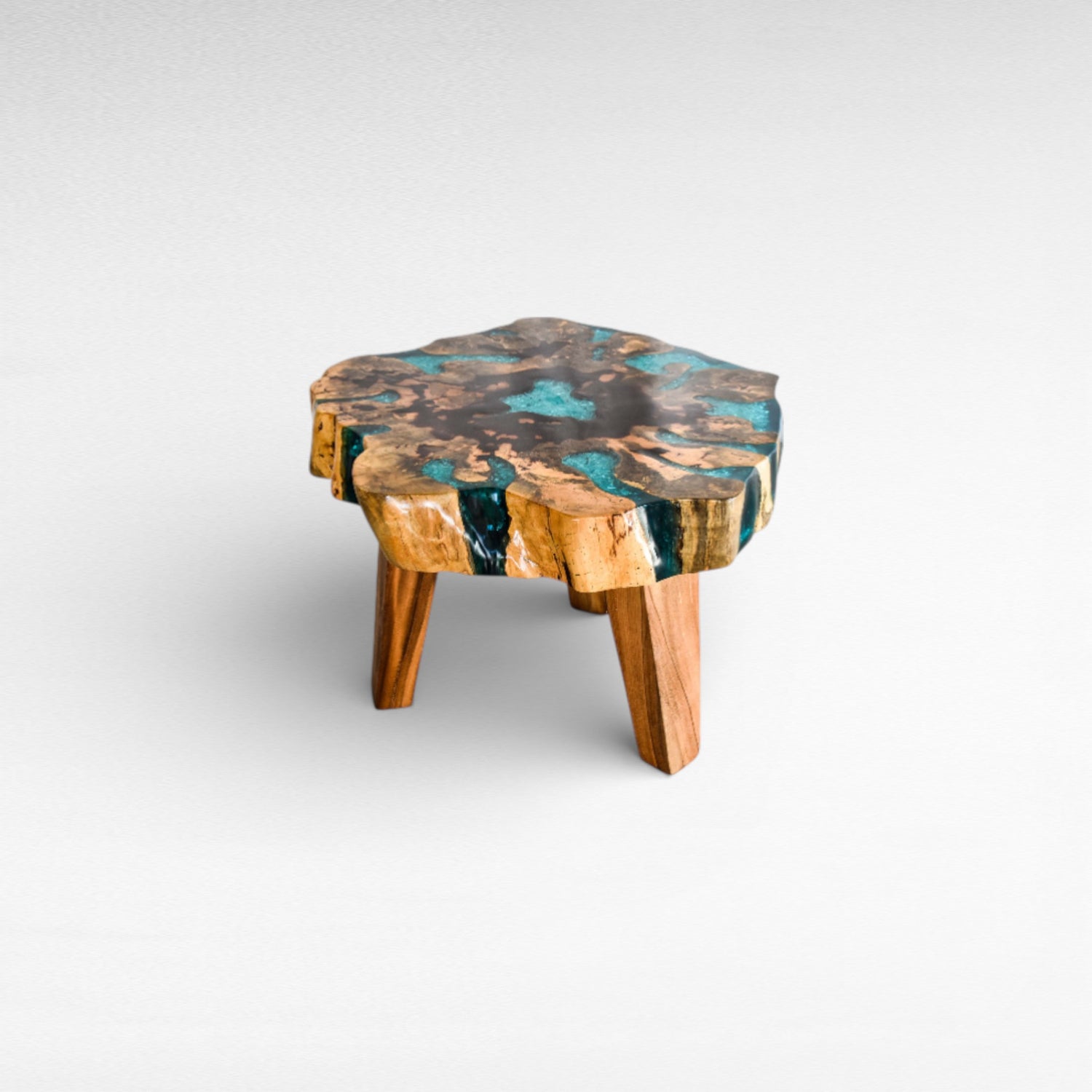COFFEE TABLE TAMARIN WOOD NATURAL & BLUE RESIN W80 |D80 |H45 cm