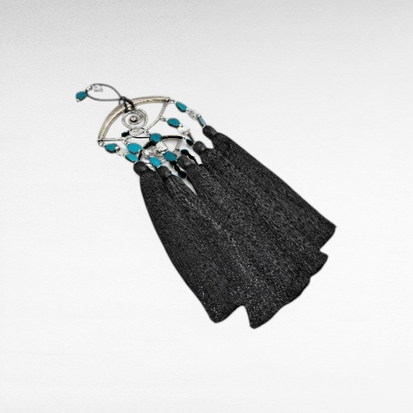 CHARM EYE BRONZE SILVER PLATED & SEMI PRECIOUS STONES WITH SILK FRINGES W60 |D25 CM