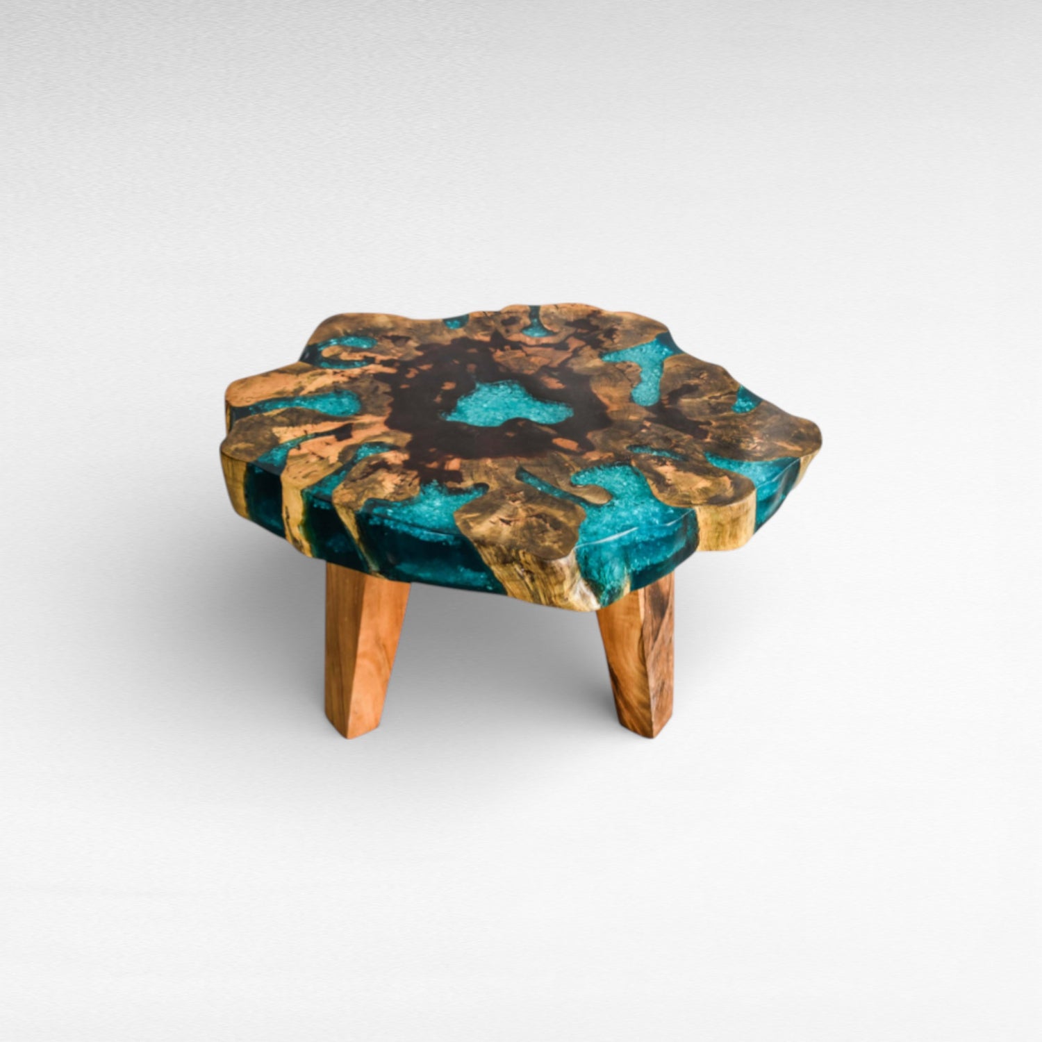 COFFEE TABLE TAMARIN WOOD NATURAL & BLUE RESIN W80 |D80 |H45 cm