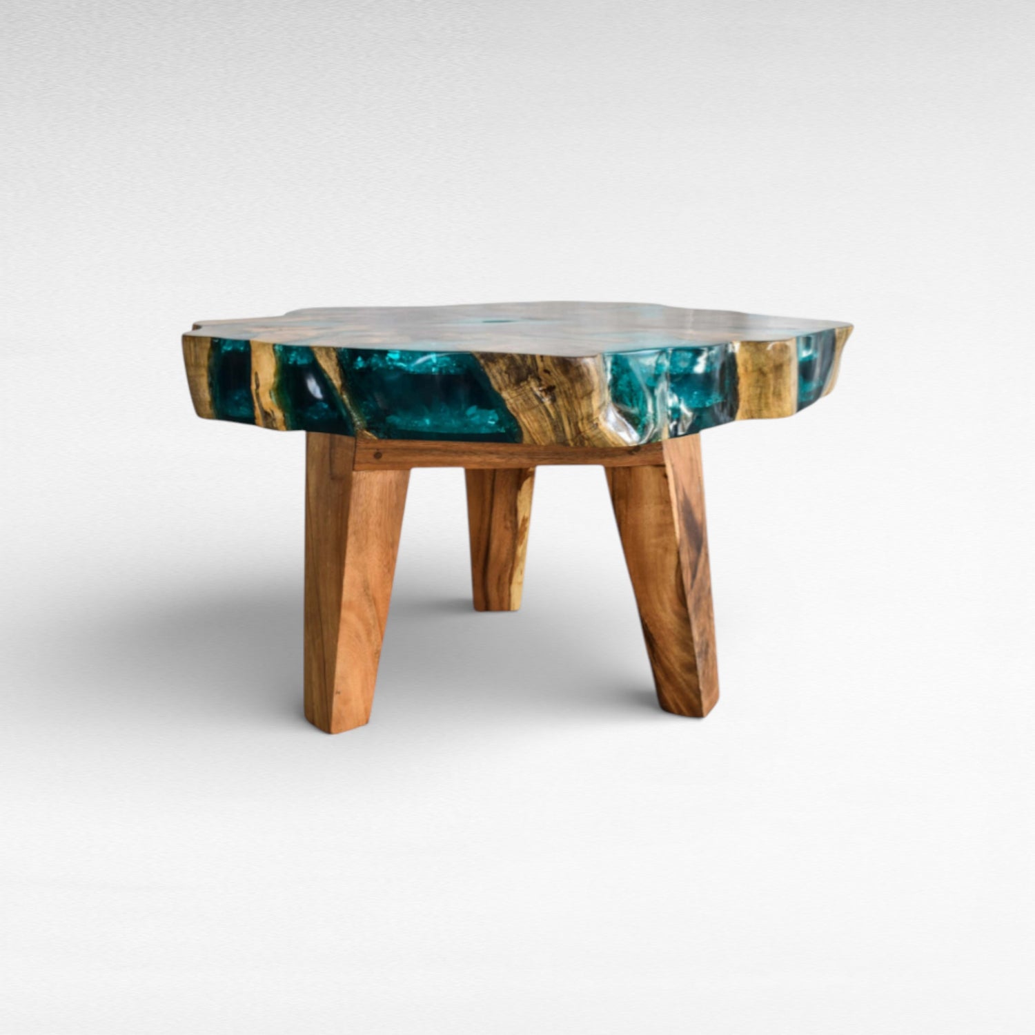 COFFEE TABLE TAMARIN WOOD NATURAL & BLUE RESIN W80 |D80 |H45 cm