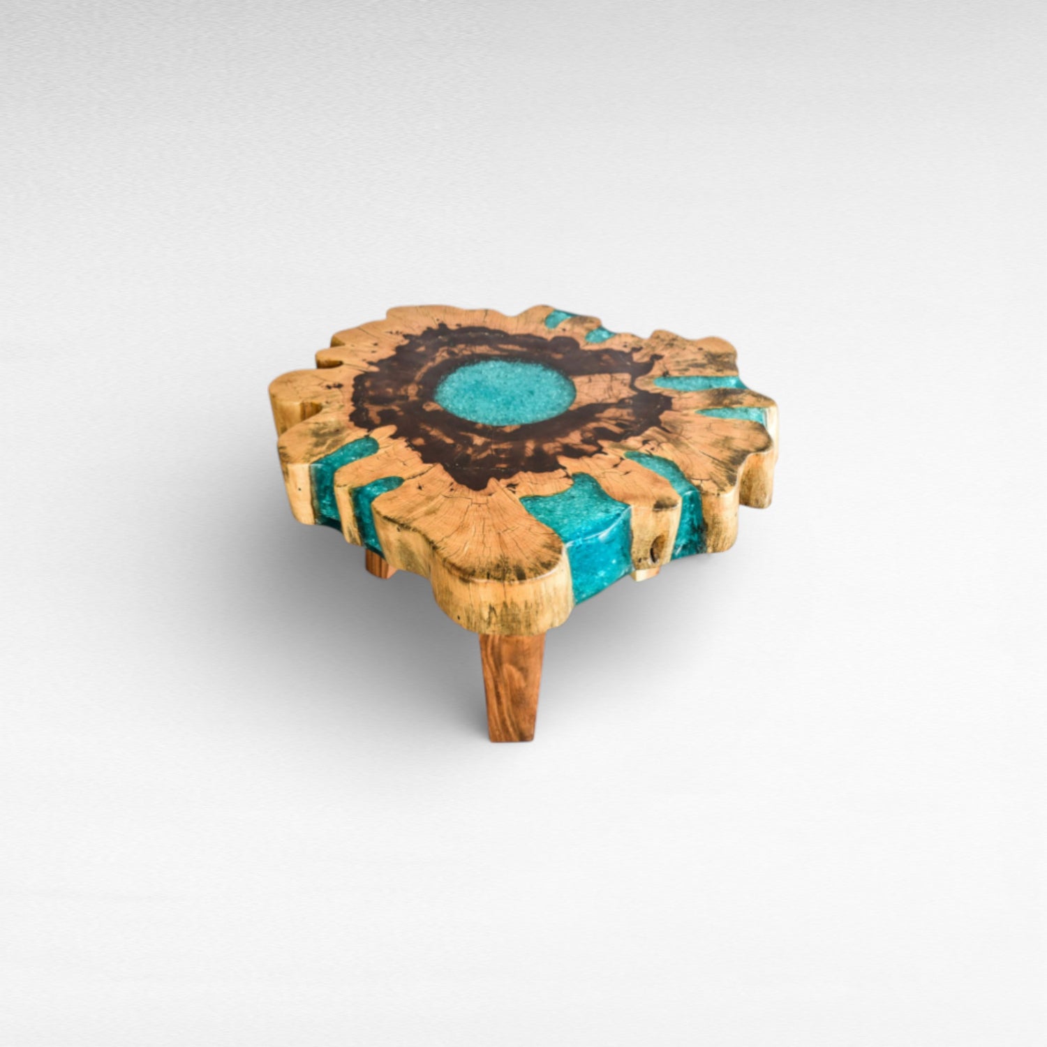 COFFEE TABLE TAMARIN WOOD NATURAL & BLUE RESIN W80 |D80 |H45 cm