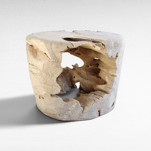 TEAK WOOD DRUM SIDE TABLE BLEACHED W80 |D80 |H60 CM