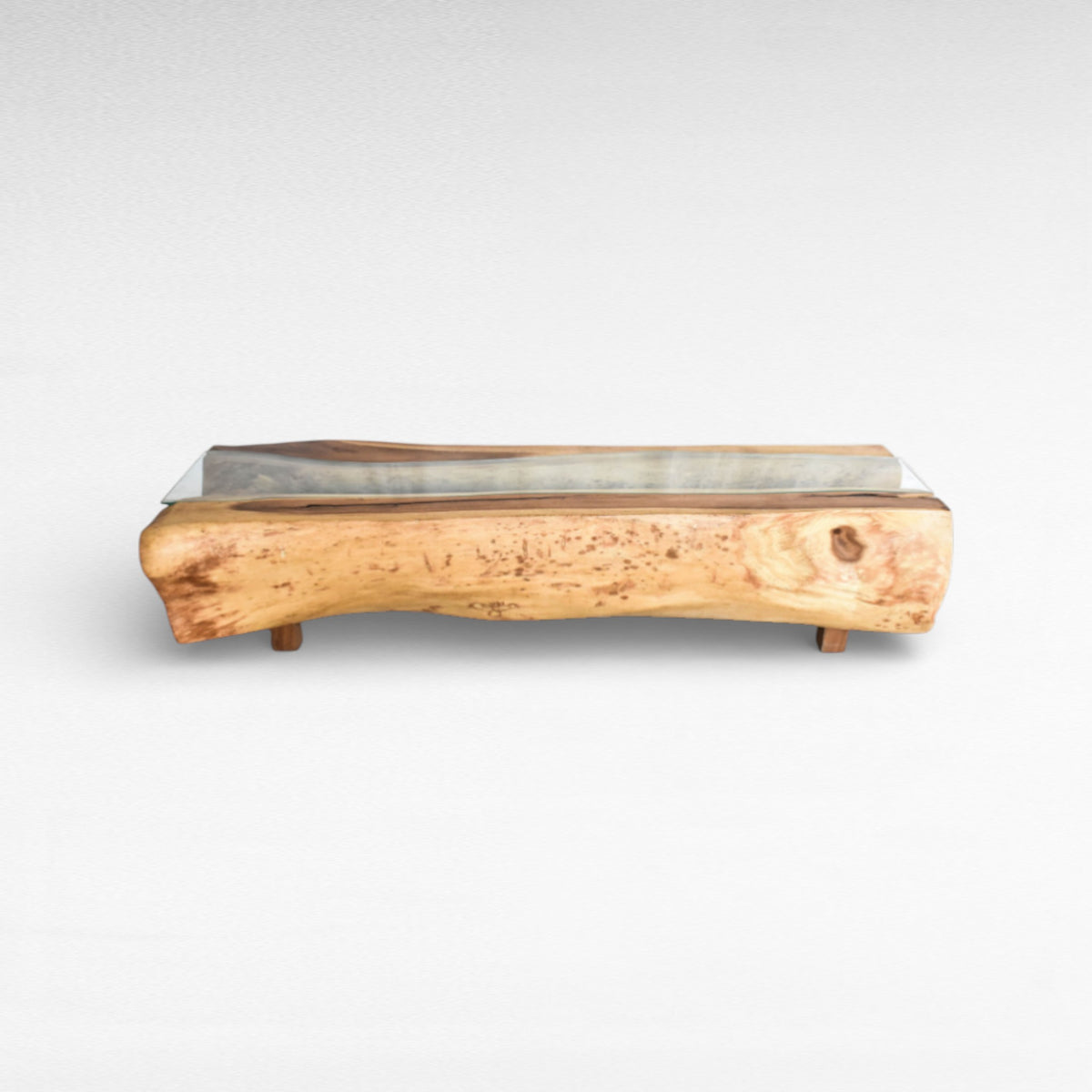 COFFEE TABLE SUAR WOOD WITH GLASS NATURAL W200 |D60 |H50 CM