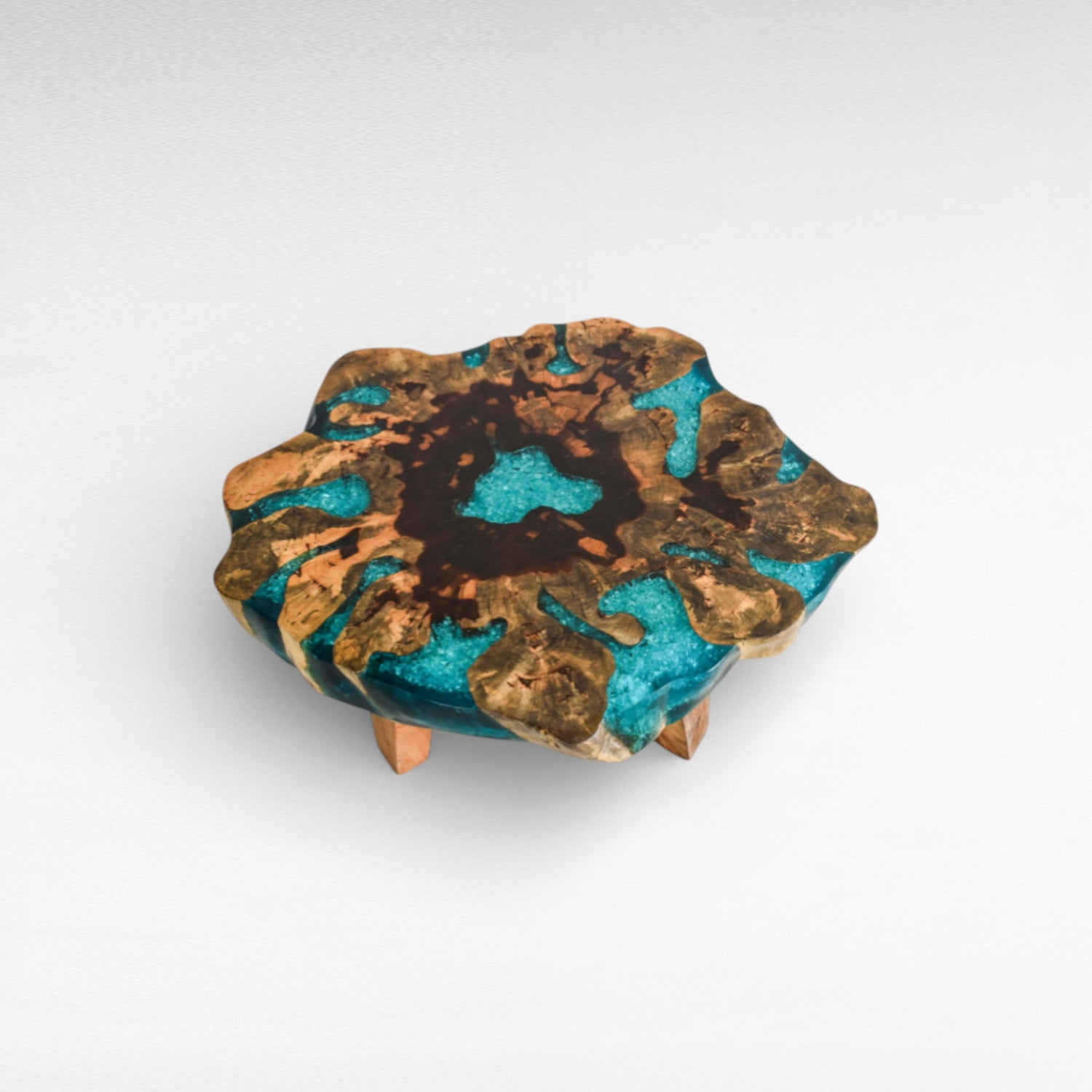 COFFEE TABLE TAMARIN WOOD NATURAL & BLUE RESIN W80 |D80 |H45 cm