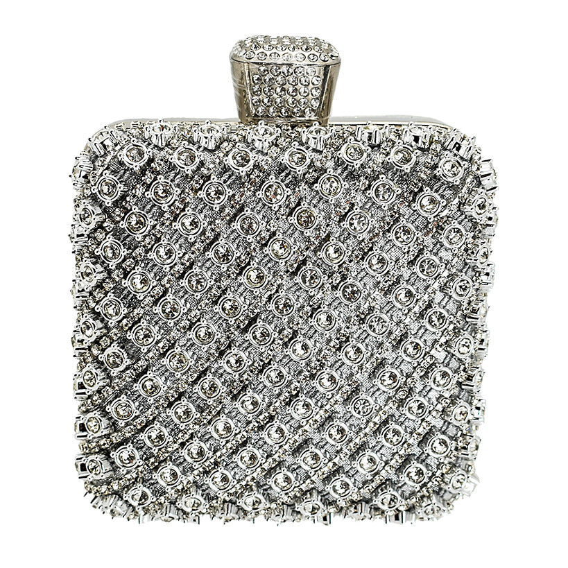 CLUTCH 8 SMALL SILVER WITH LARGE STRASS