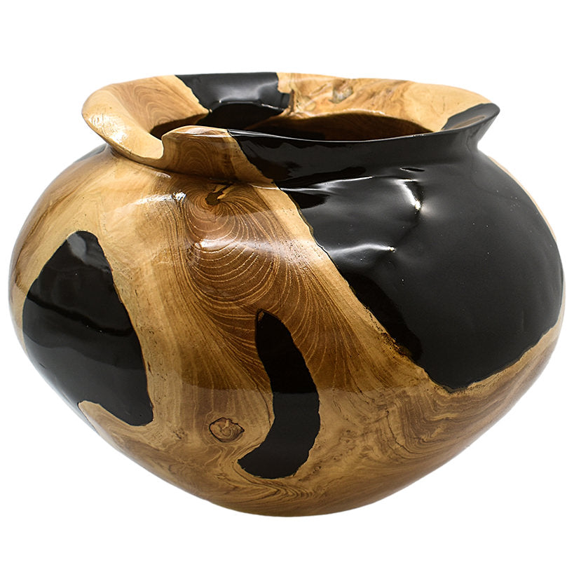 BLEACH TEAK WOOD HALF BLACK RESIN BOWL 35 CM