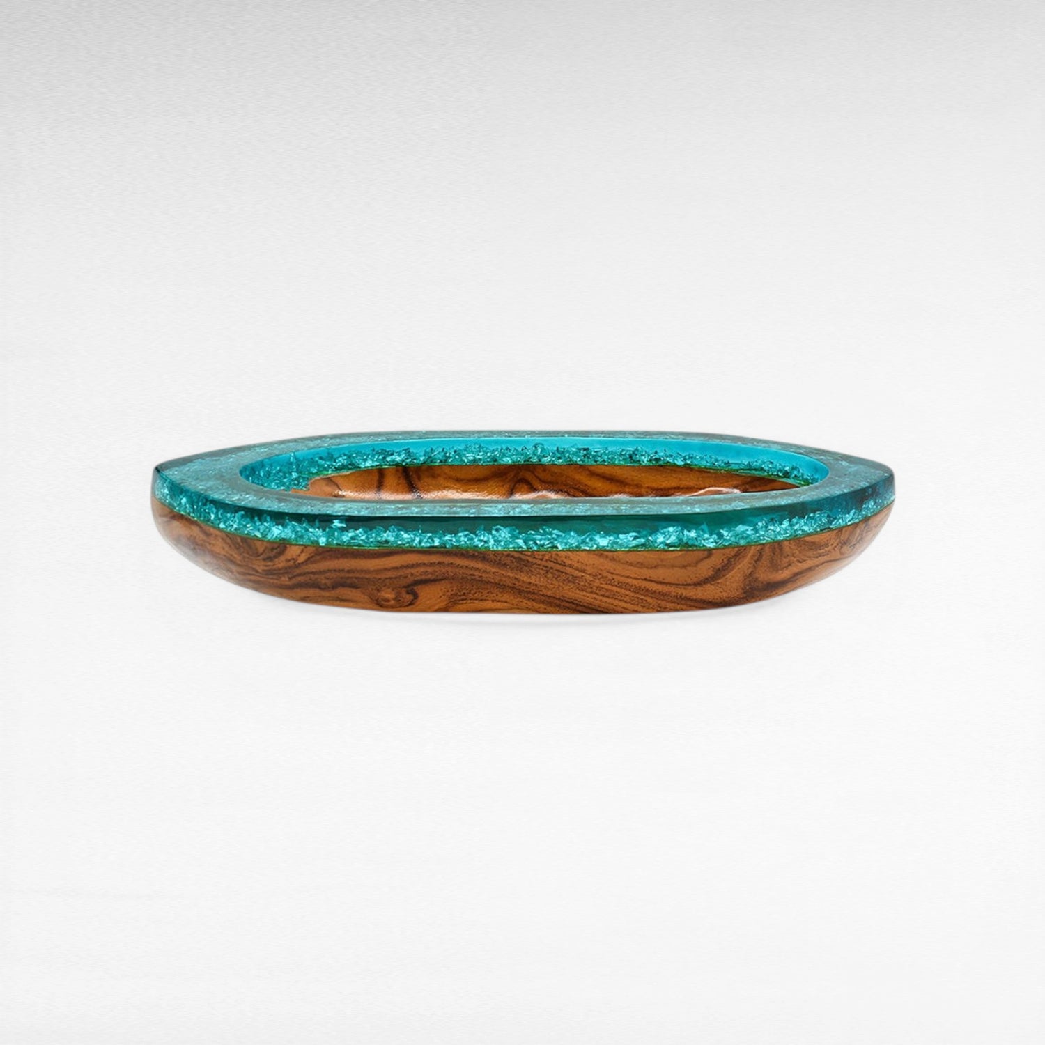 BOAT WITH TURQUOISE RESIN CLEAR GLASS 50 CM