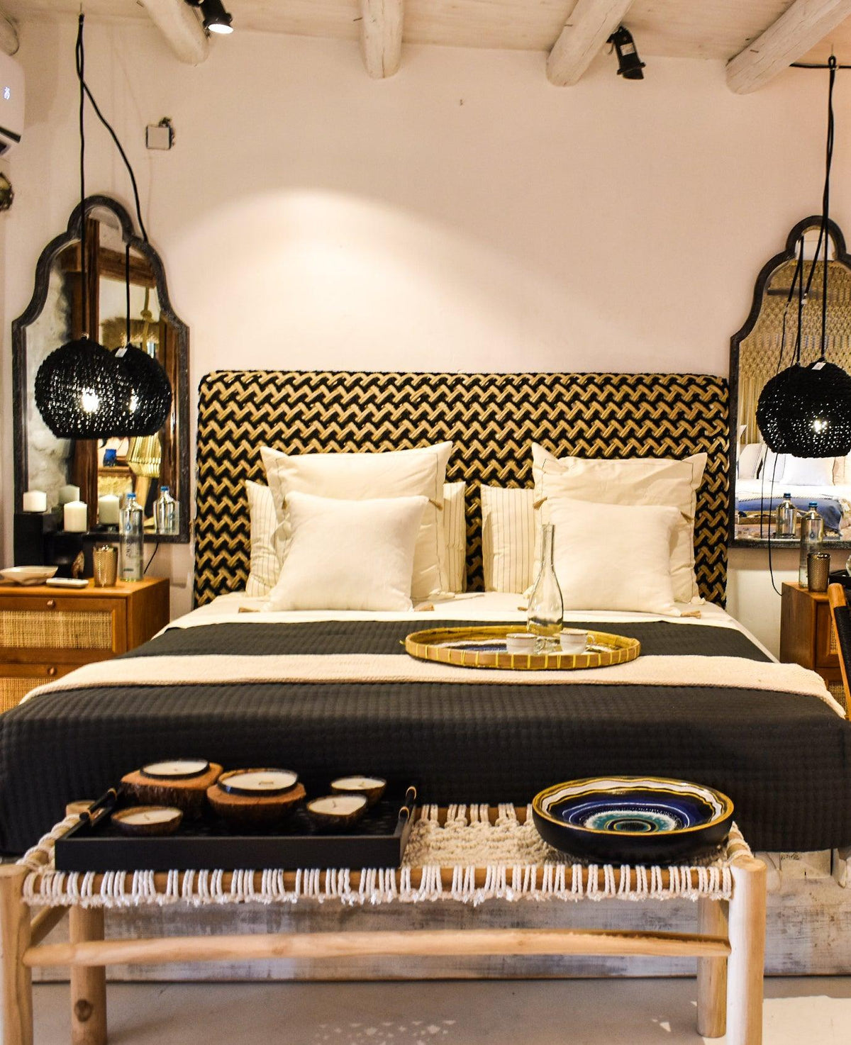PENDANT LIGHT ROPE BLACK 20x25cm - Chora Mykonos