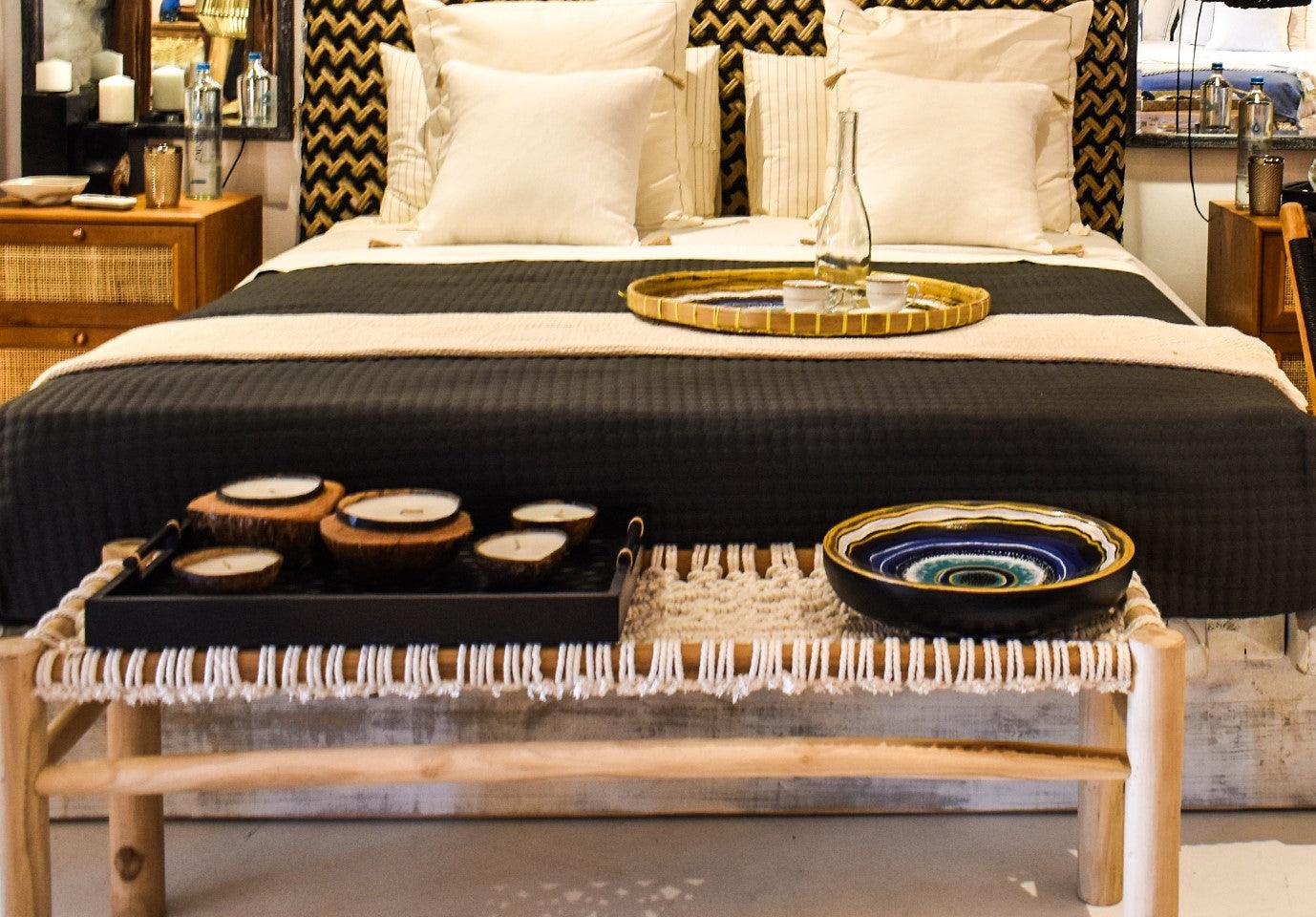 BENCH MACRAME WHITE COLOR 120x40x45cm - Chora Mykonos