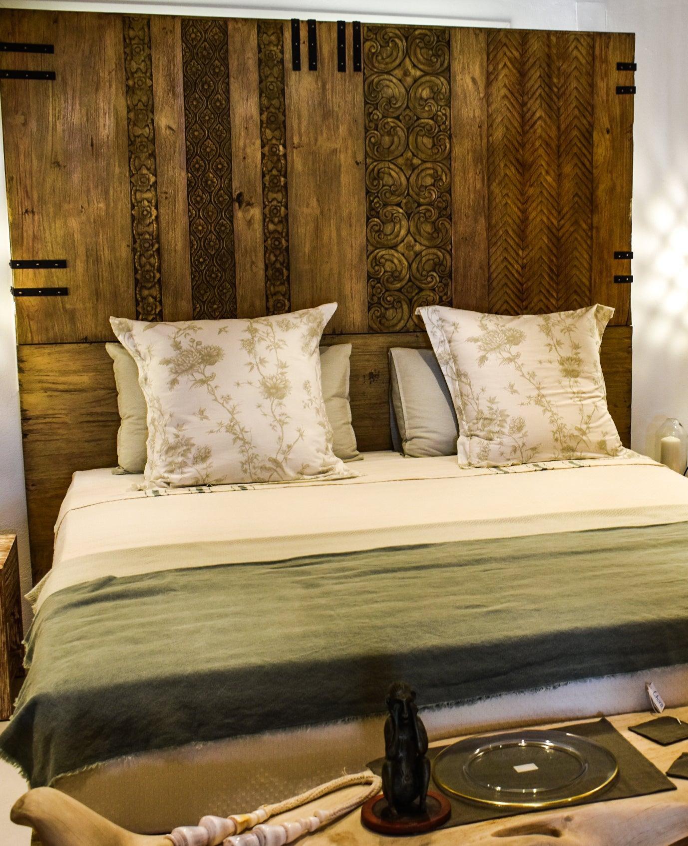 HEAD BOARD & BED OLIVE COLOR & TEAK WOOD 205x205/185x185 - Chora Mykonos