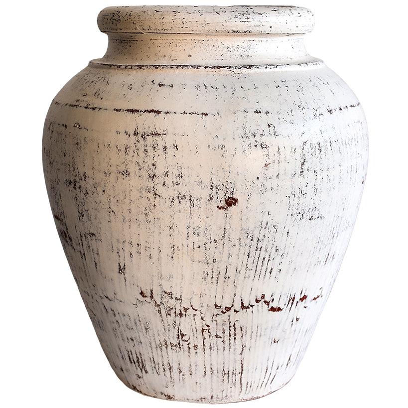 VASE TERRACOTTA WHITE WASH - Chora Mykonos