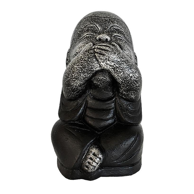 BLIND-DEAF-MUTE SET OF 3 SHAOLINS SILVER & BLACK H.20 CM - Chora Mykonos