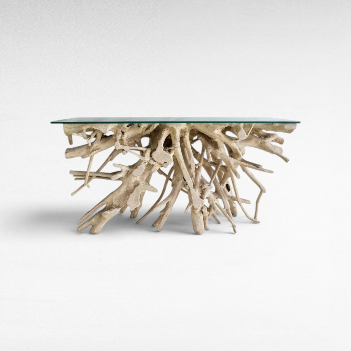 BLEACHED TEAK CONSOLE WITH GLASS 155x45x80cm - Chora Mykonos