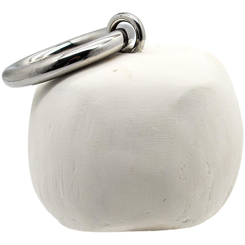 BEIGE STONE DOOR STOPPER WITH POLISHED STEEL FINISH 15x15x10cm - Chora Mykonos