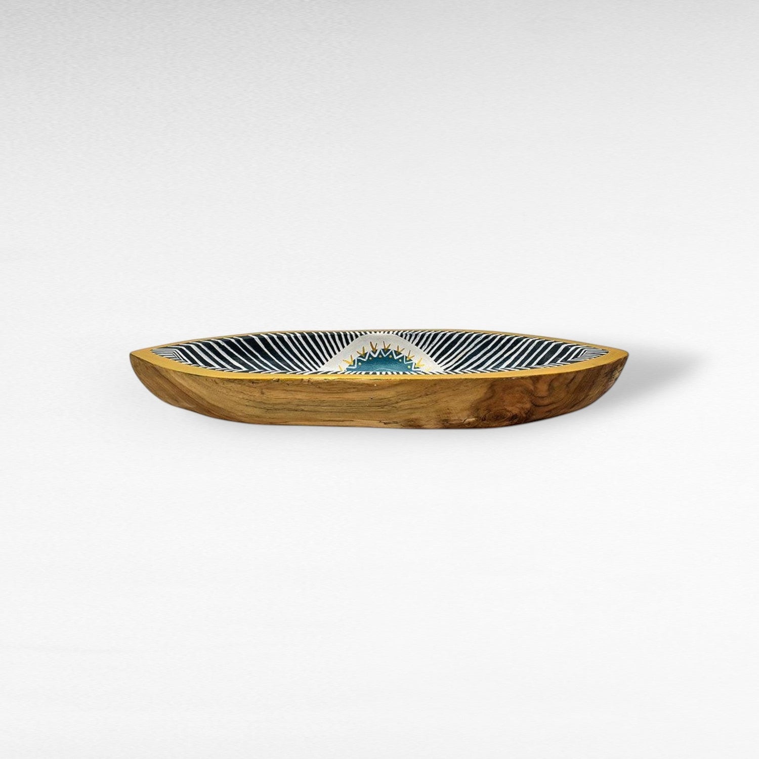 HANDPAINTED TEAK BOWL MULTICOLOR BOAT - Chora Mykonos