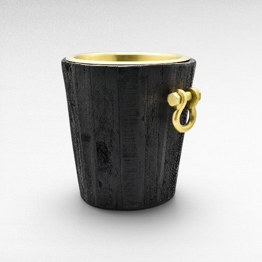 ROUGH WOOD ICE BUCKET BLACK - GOLD - Chora Mykonos