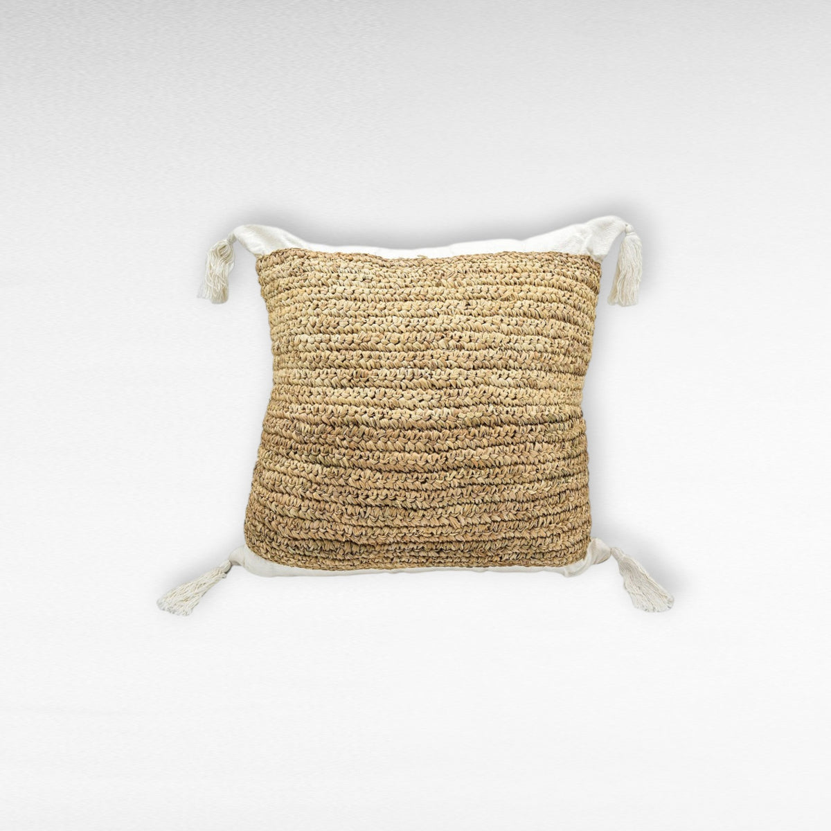 PILLOW WHITE & NATURAL SQUARE RAFFIA DETAIL W50 |D50 CM