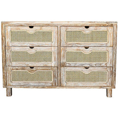 CABINET WHITE WASHED WITH DRAWERS & VIENNESE RATTAN - Chora Mykonos