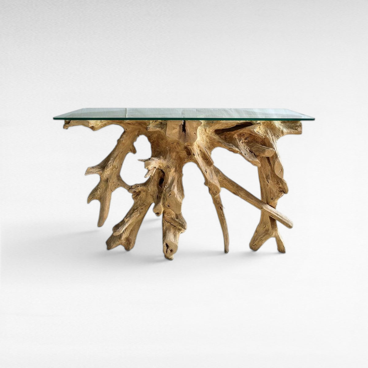 BLEACHED TEAK CONSOLE WITH GLASS 110x45x80cm - Chora Mykonos