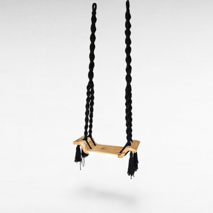 SWING WITH NATURAL WOOD AND BLACK ROPE - Chora Barefoot Luxury Living
