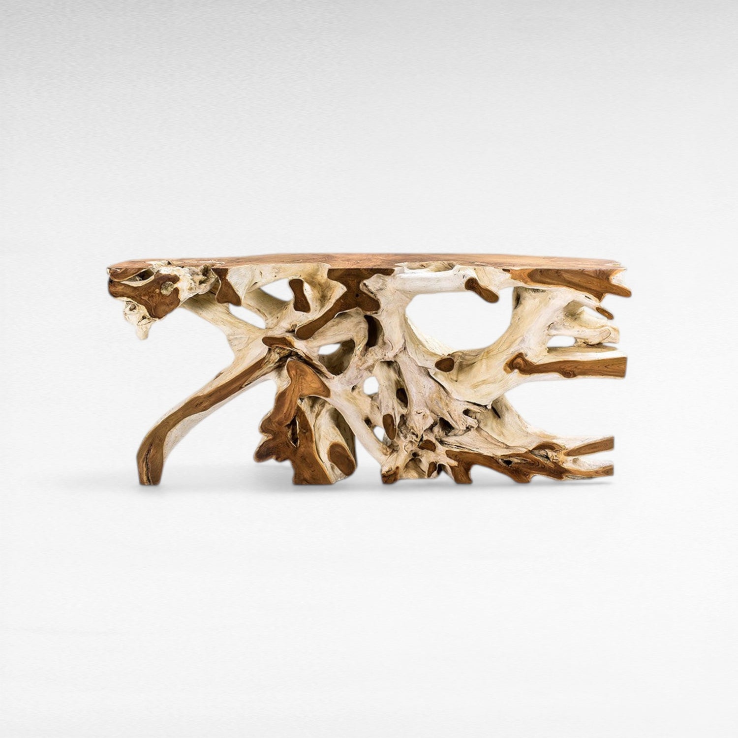 TEAK WOOD ROOT WITH GLASS BLEACHED & NATURAL COLOR W180 |D40 |H80 CM