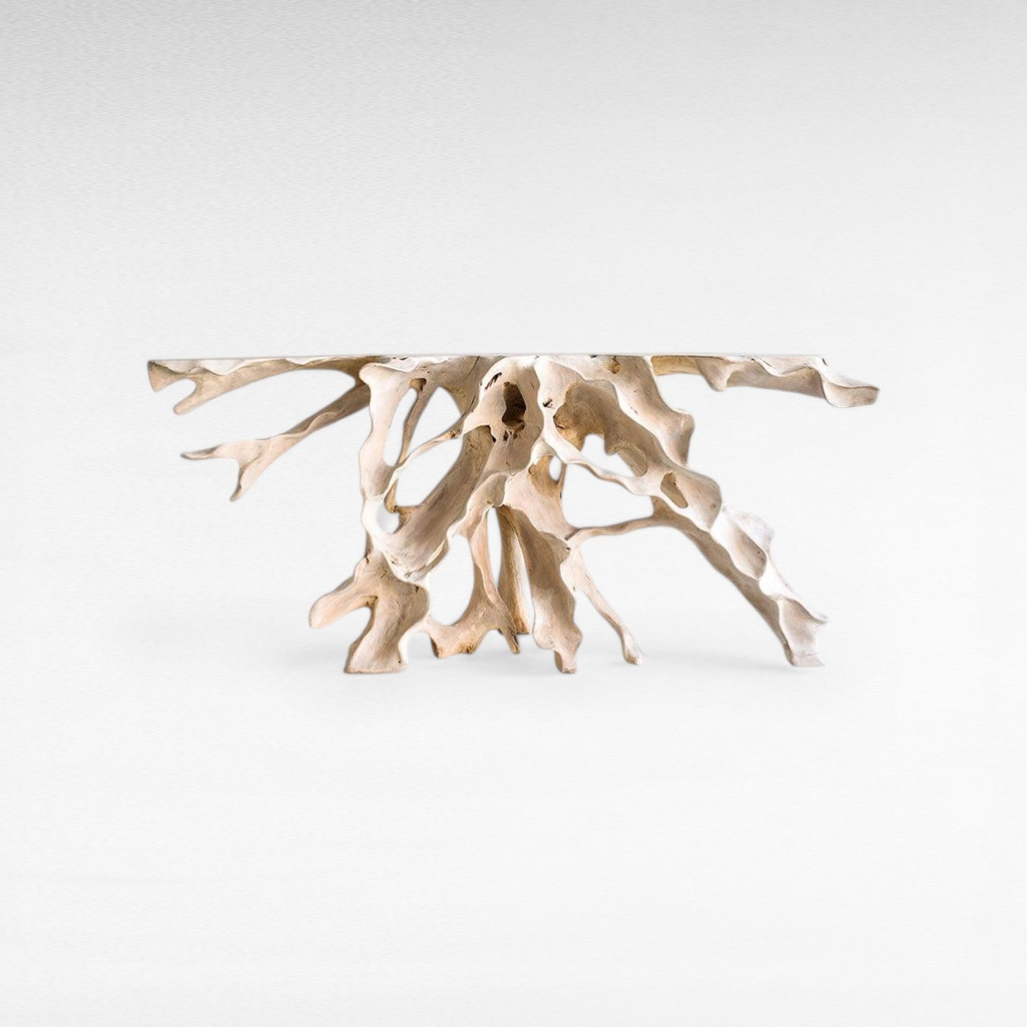 CARVED TEAK CONSOLE W/ GLASS - Chora Mykonos