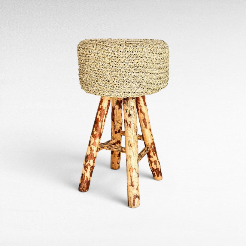 STOOL ROPE & WOOD NATURAL 40x40x82cm - Chora Mykonos