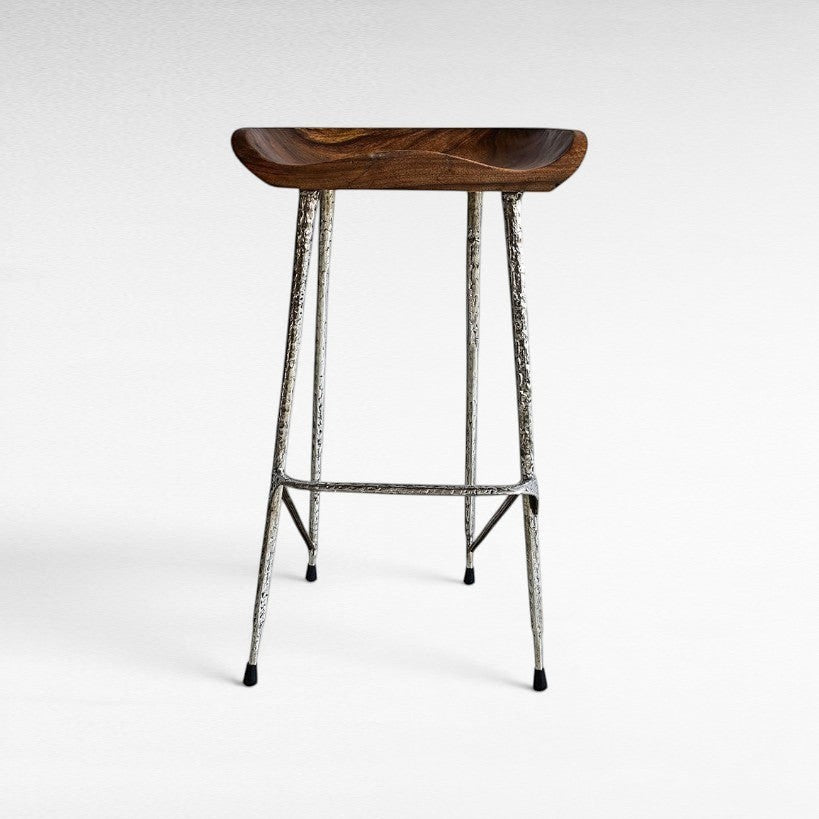 BAR STOOL TEAK WOOD & STAINLESS STEEL - Chora Mykonos