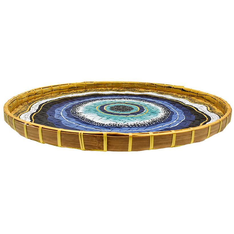 HANDPAINTED FARMERS RICE BASKET MULTICOLOR 55x55cm - Chora Mykonos