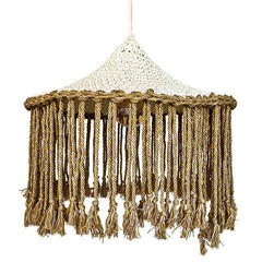 WHITE ROPE PENDANT LIGHT WITH NATURAL FRINGES 70x70x35 - Chora Mykonos
