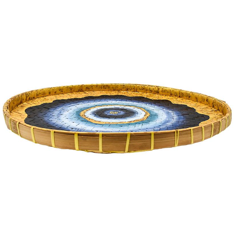 HANDPAINTED FARMERS RICE BASKET MULTICOLOR 55x55cm - Chora Mykonos