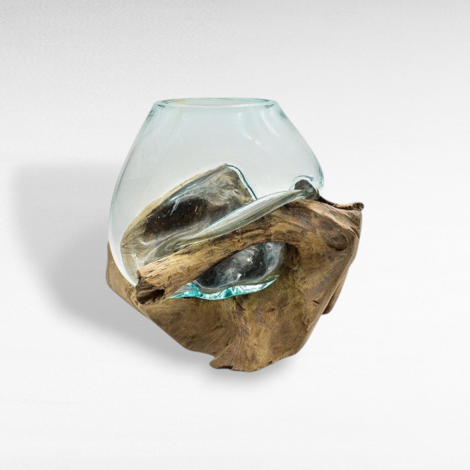GLASS BOWL MEDIUM ON TEAK ROOT - Chora Mykonos
