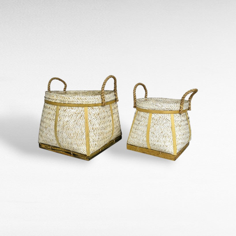 BAMBOO BASKET SET OF 2 WHITE