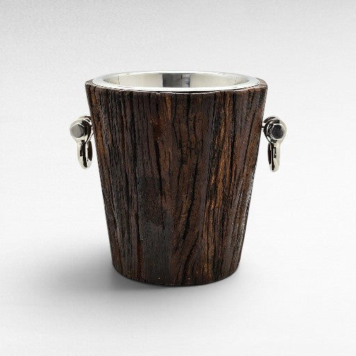 ICE BUCKET ROUGH WOOD NATURAL - SILVER - Chora Mykonos