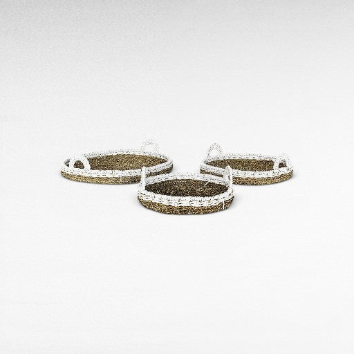 TRAY NATURAL AND WHITE SET OF 3 - Chora Mykonos
