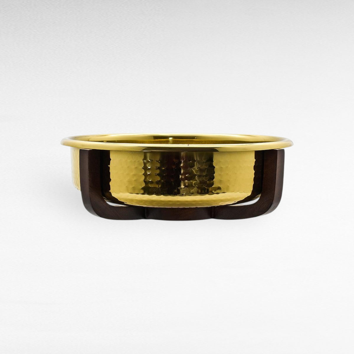 STAINLESS STEEL & WOOD GOLD, HAMMERED 45x45x14cm - Chora Mykonos