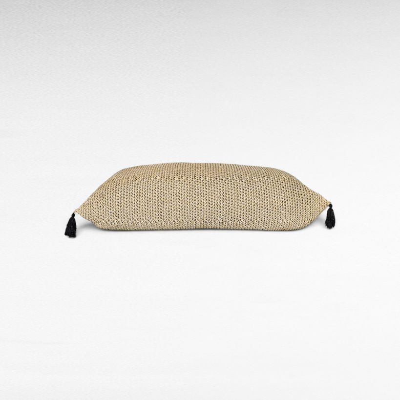 POUF ROPE NATURAL WITH BLACK FRINGES 160x70cm - Chora Mykonos