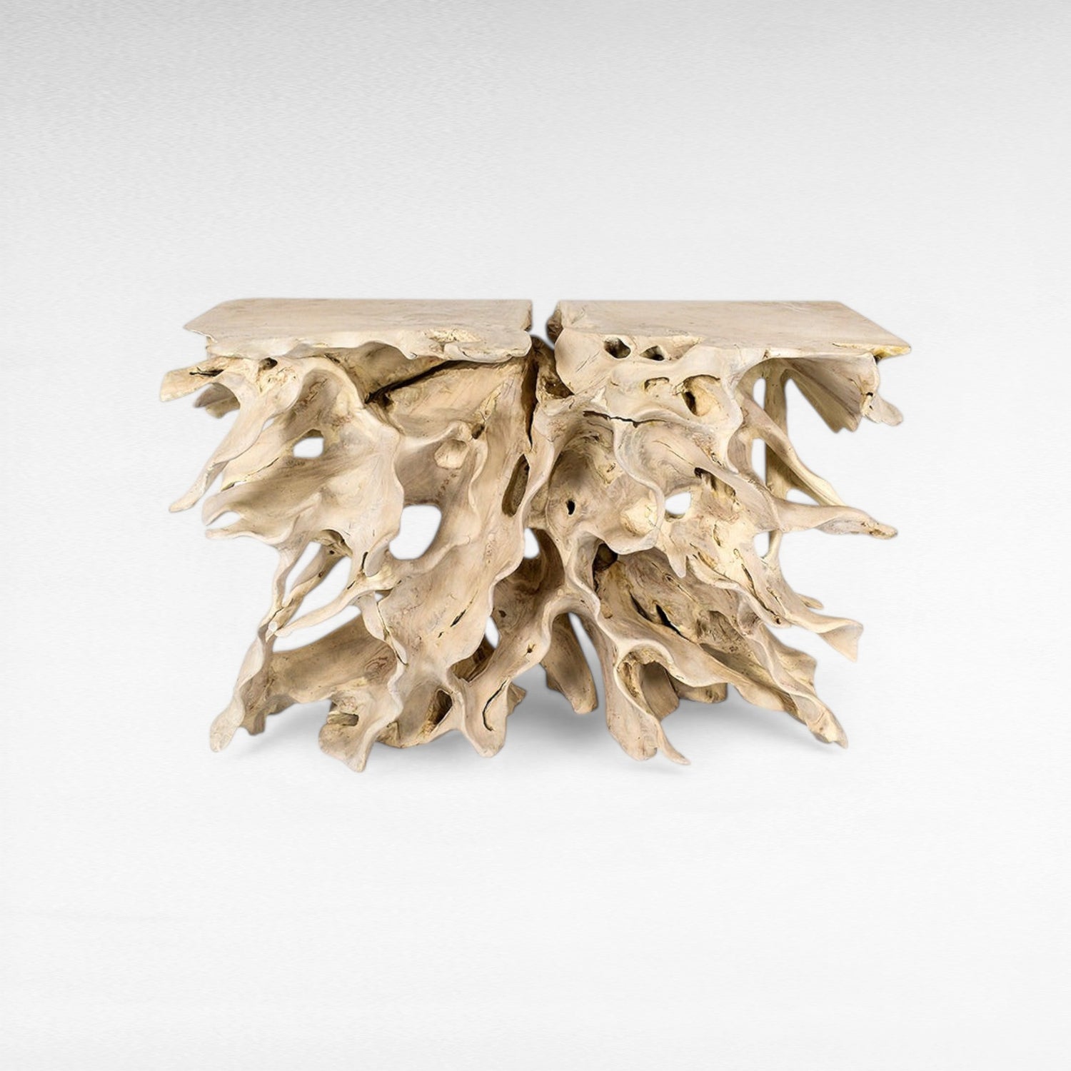 TEAK WOOD ROOT W/ GLASS BLEACHED COLOR W120 |D42 |H80 CM