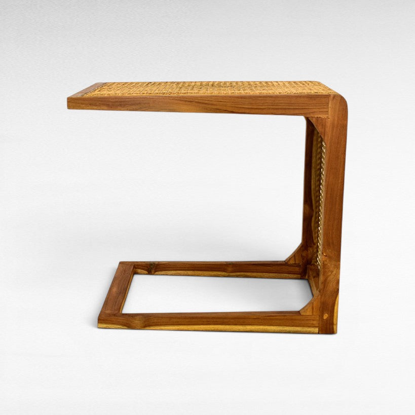 TEAK WOOD AND VIENNESE RATTAN SIDE TABLE W65 |D40 |H60 CM