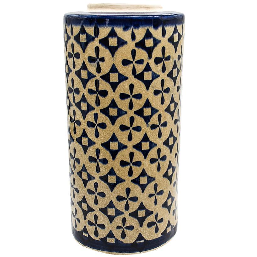 VASE UNIQUE PIECE BLUE & WHITE HANDCRAFTED 12x12x35cm - Chora Mykonos