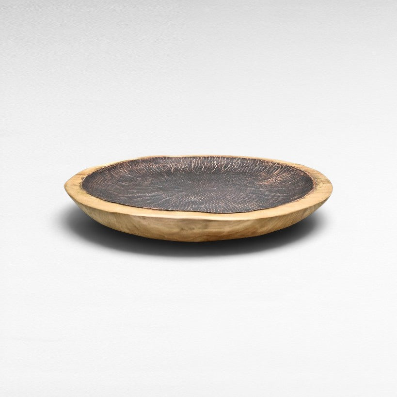 WOODEN TRAY WITH COPPER PLATED - Chora Mykonos