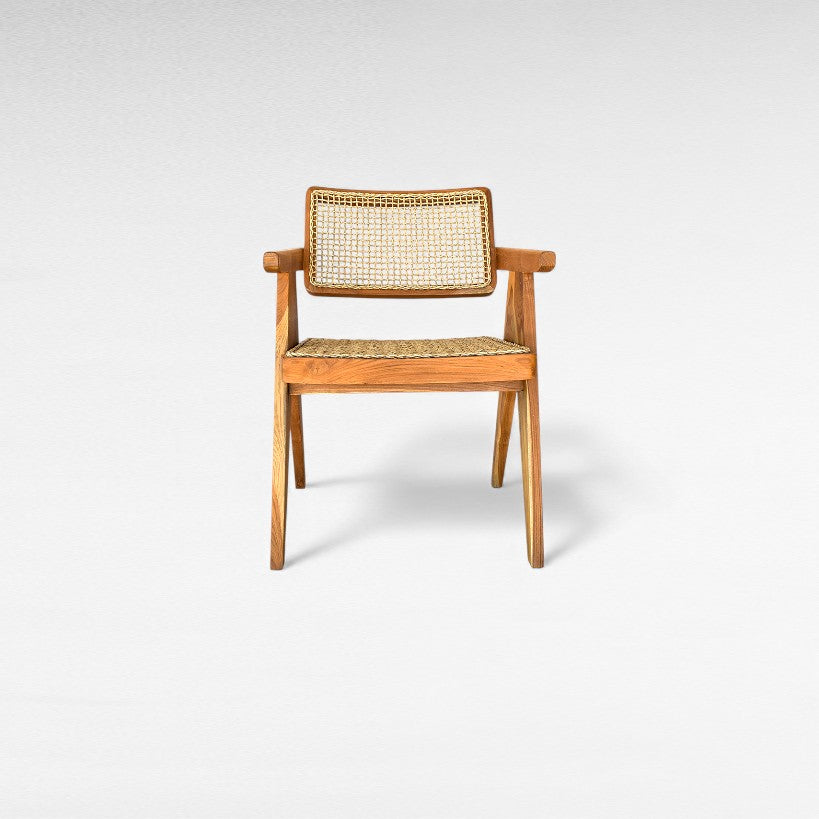 TEAK WOOD & SYNTHETIC RAFFIA DINING CHAIR W55 |D50 |H80 CM