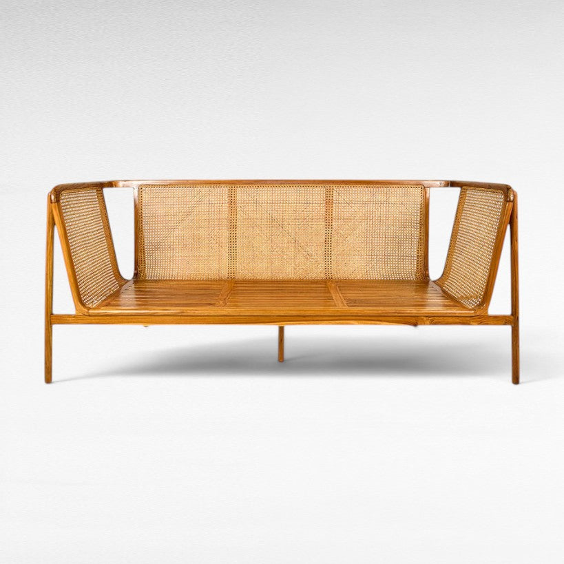 TEAK WOOD AND VIENNESE RAFFIA SOFA