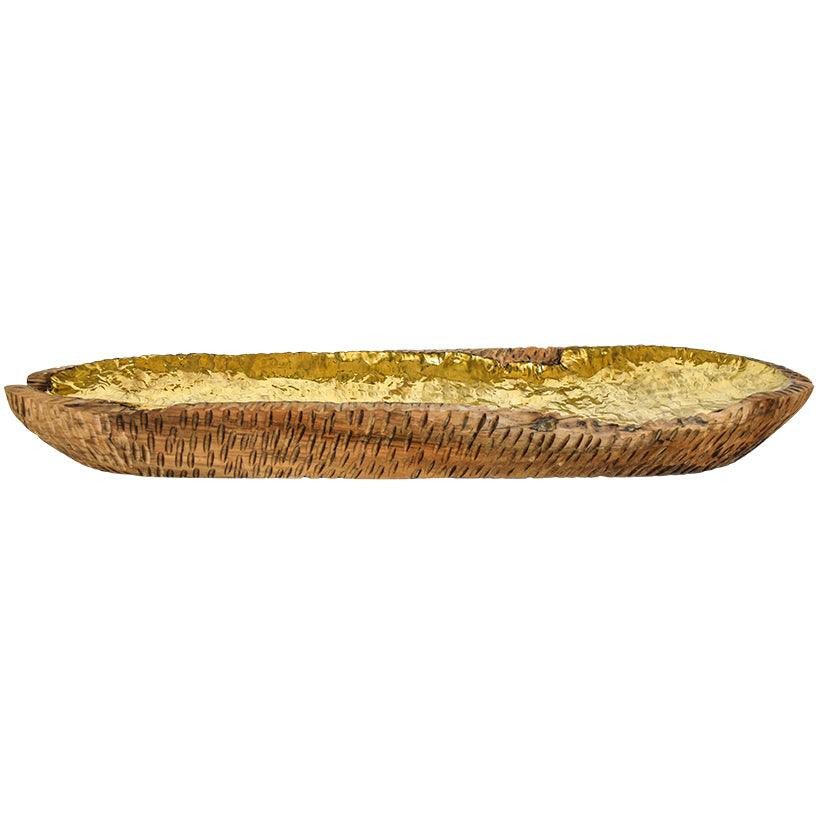UNSHAPED GOLDEN PLATED TEAK WOODEN BOWL 75x23x7 - Chora Mykonos