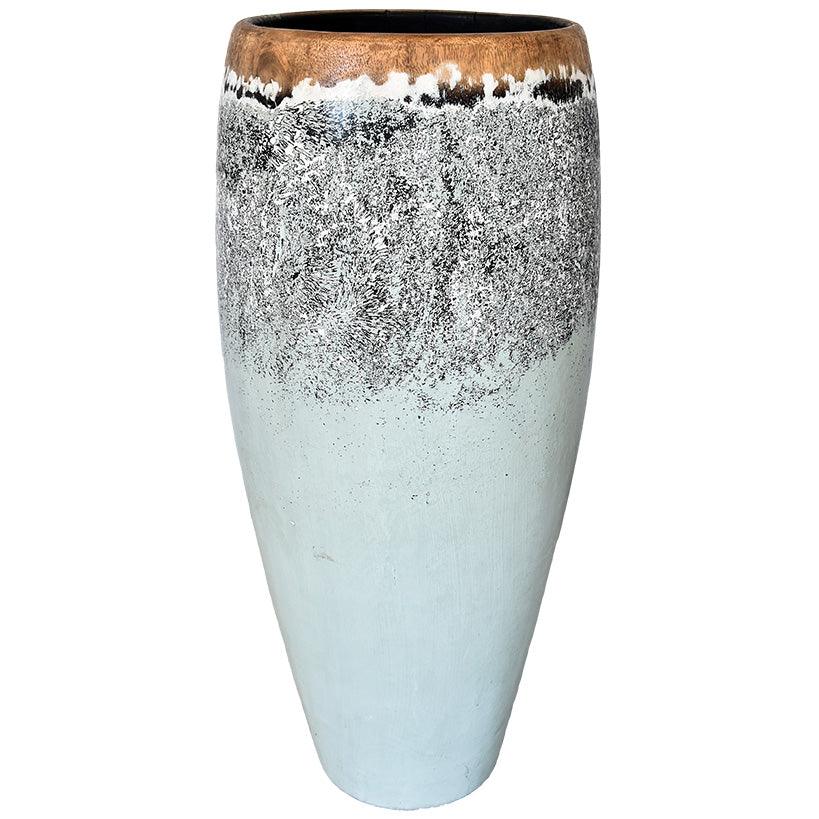 WOODEN PLANTER WITH GREY TONES - Chora Mykonos