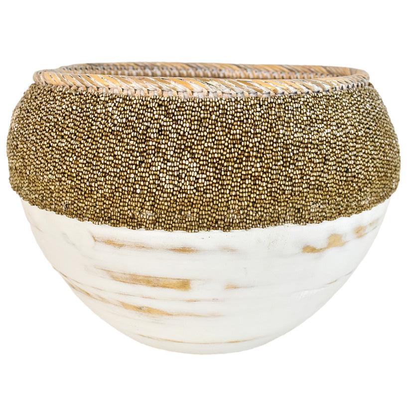 WOODEN BOWL WITH BEADS SET OF 2 - Chora Mykonos