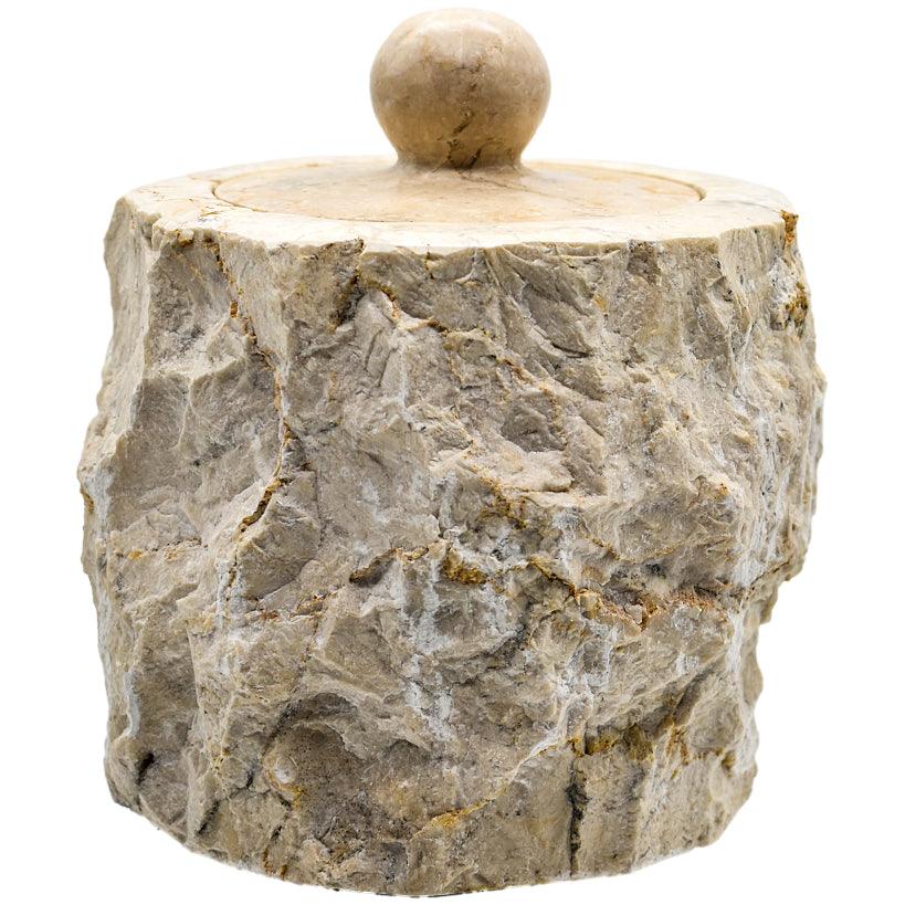 WHITE STONE BOWL WITH LID 16x16x20cm - Chora Mykonos