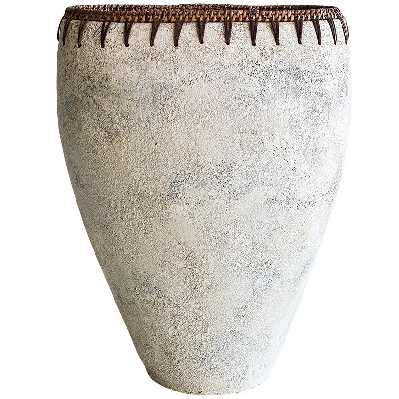 TERRACOTTA POT WITH RATTAN DETAIL 30x12x44cm - Chora Mykonos